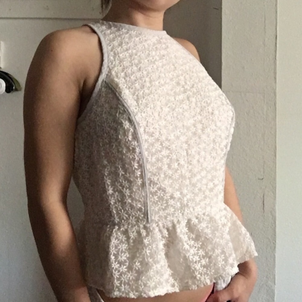 Charlotte Ronson White Peplum Top Sz XS